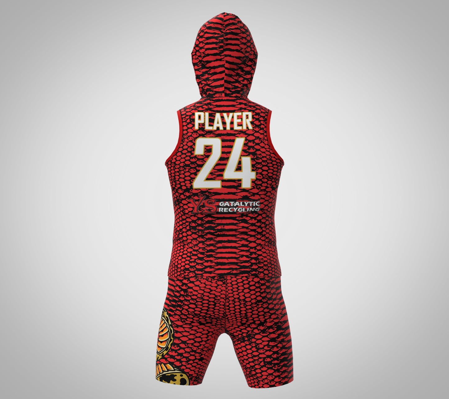 CUSTOM RED SNAKE PRINT COMPRESSION 7V7 FLAG FOOTBALL UNIFORM